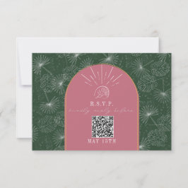 QR Code Arch Rosa grüner tropischer Palm Hochzeit  RSVP Karte