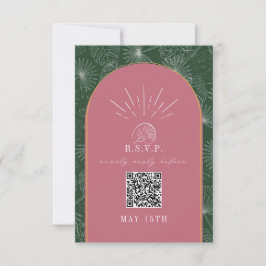 QR Code Arch Tropical Palm Rosa Grüne Hochzeit RSVP Karte