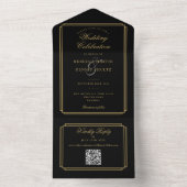 QR Code Art Deco Monogram Wedding All In One Einladung (Innen Boden)