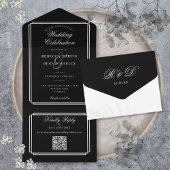 QR-Code Art-Deco-Monogramm-Hochzeit All In One Einladung