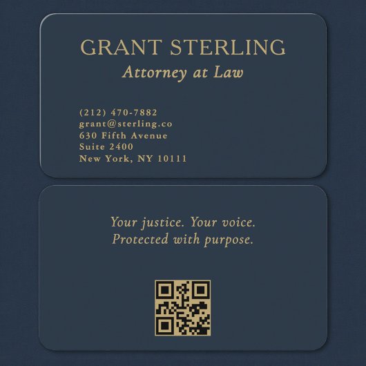QR Code Attorney at Law Navy Blue Gold  Visitenkarte