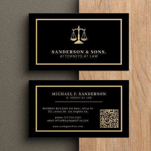 QR code attorney lawyer professional gold black Visitenkarte