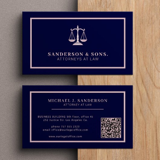 QR code attorney lawyer professional rosegold navy Visitenkarte