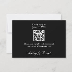 QR-Code auf minimalistischer schwarzer klassischer RSVP Karte