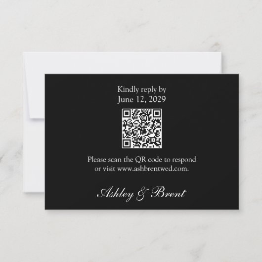 QR-Code auf minimalistischer schwarzer klassischer RSVP Karte (Vorderseite)