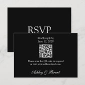 QR-Code auf minimalistischer schwarzer klassischer RSVP Karte (Vorne/Hinten)