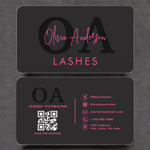 QR-Code Auge Lashes Techniker Hot Pink Black Visitenkarte