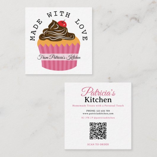 QR-Code aus Liebe Cupcake Bäckerei & Catering Quadratische Visitenkarte (Vorne/Hinten)