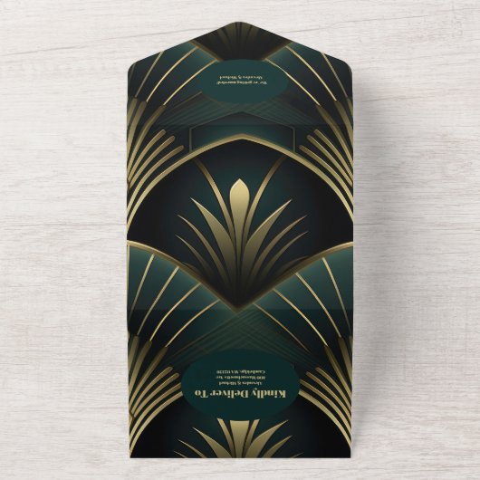 QR Code Ausgeklügelter Art Deco Wedd All In One Einladung (Außenbereich)