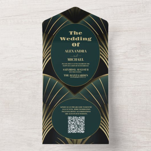 QR Code Ausgeklügelter Art Deco Wedd All In One Einladung (Innen Boden)