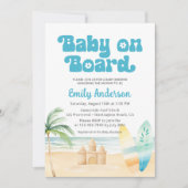 QR Code Baby an Bord Surfboard Beach Shower Boy Einladung (Vorderseite)