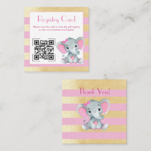 QR Code Baby Elephant Registry Gold Pink Card Begleitkarte
