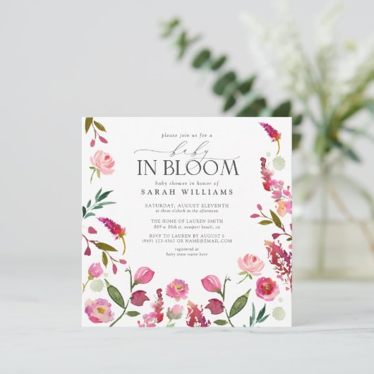 QR Code Baby in Blütenfarbendusche Einladung (Stehend Vorderseite)