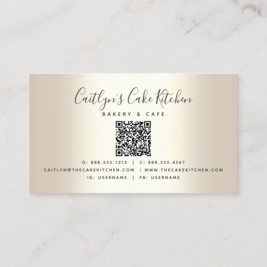 QR Code Bäckerei Glitzer Gold Tropfen Konditorei K Visitenkarte (Rückseite)