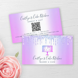 QR Code Bäckerei Kuchen Lila Glitzer Tropfen Nacht Visitenkarte