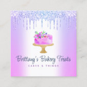QR Code Bäckerei Lila Cake Glitzer Tropfen Nachtis Quadratische Visitenkarte (Vorderseite)