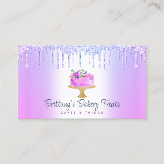 QR Code Bäckerei Lila Cake Glitzer Tropfen Nachtis Visitenkarte (Vorderseite)