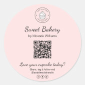 QR-Code Bäckerei Logo Rosa Geschäftsaufkleber Runder Aufkleber (Vorderseite)
