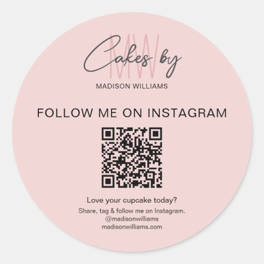 QR-Code Bäckerei Monogram-Logo Pink Business Runder Aufkleber (Vorderseite)