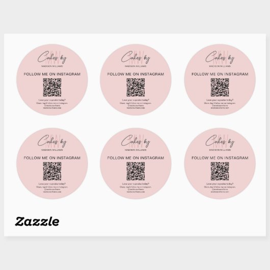 QR-Code Bäckerei Monogram-Logo Pink Business Runder Aufkleber (Blatt)