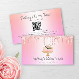 QR Code Bäckerei Pink Cake Glitzer Rainbow Ombre Visitenkarte