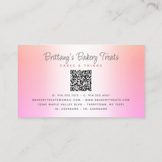 QR Code Bäckerei Pink Cake Glitzer Rainbow Ombre Visitenkarte (Rückseite)