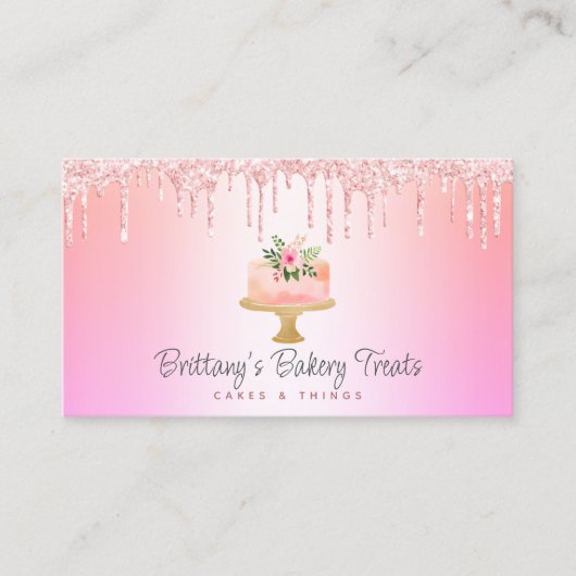 QR Code Bäckerei Pink Cake Glitzer Rainbow Ombre Visitenkarte (Vorderseite)