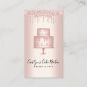 QR Code Bäckerei Rose Gold Glitzer Tropfen Nachtis Visitenkarte (Vorderseite)