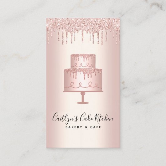 QR Code Bäckerei Rose Gold Glitzer Tropfen Nachtis Visitenkarte (Vorderseite)