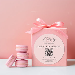 QR-Code Bäckerei Torte Monogramm-Logo Rosa Geschäf Runder Aufkleber