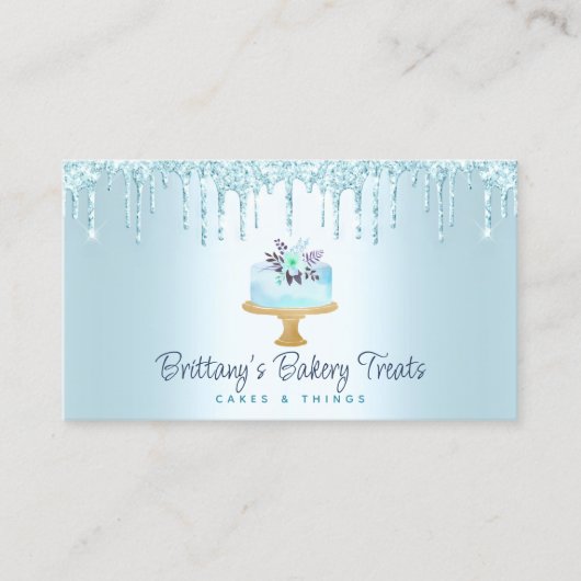 QR Code Bäckerei Türkis Glitzer Tropfen Dessert Visitenkarte (Vorderseite)