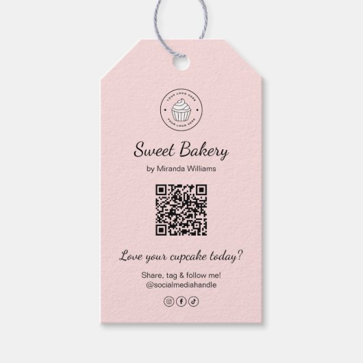QR Code Bakery Logo Pink Business Geschenkanhänger (Vorderseite)