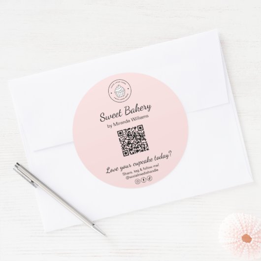 QR Code Bakery Logo Pink Business Sticker (Umschlag)