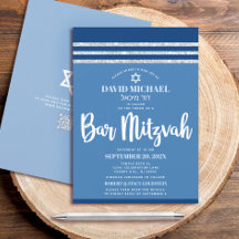 QR-Code Bar Mitzvah Blau Silber Tallit Fette Schri