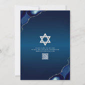 QR Code Bar Mitzvah Blue Galaxy Agate Script Bold Einladung (Rückseite)