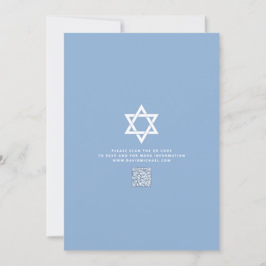 QR-Code Bar Mitzvah Blue Silver Tallit Fett-Script Einladung (Rückseite)