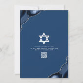 QR Code Bar Mitzvah Navy Blue Agate Script Modern Einladung (Rückseite)