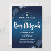 QR-Code Bar Mitzvah Navy Blue Ombre Agate Script Einladung (Vorderseite)