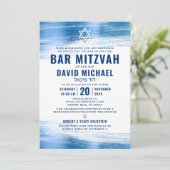 QR Code Bar Mitzvah Navy Fett Typografie Blue Foil Einladung (Stehend Vorderseite)