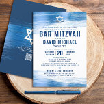 QR Code Bar Mitzvah Navy Fett Typografie Blue Foil Einladung<br><div class="desc">Seien Sie stolz, freuen Sie sich und präsentieren Sie diesen Meilenstein Ihres Lieblings-Bar Mitzvah! Versenden Sie diese coole, einzigartige, moderne, personalisierte QR-Codeeinladung für eine Veranstaltung, an die Sie sich erinnern können. Imitate mit hellblauen Pinselstrichen aus metallischer Folie, fett blauer Typografie und Star of David überlagern einen einfachen, weißen Hintergrund. Auf...</div>