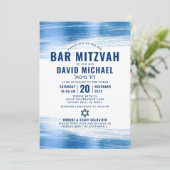 QR Code Bar Mitzvah Navy Typografie Blue Foil Bold Einladung (Stehend Vorderseite)