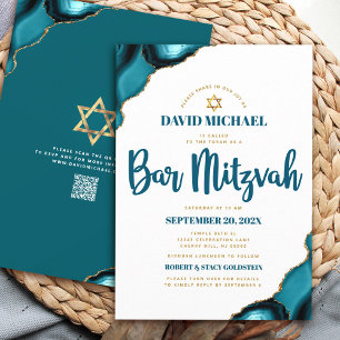 QR-Code Bar Mitzvah Türkis Achat Schrift Weiß Einladung