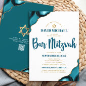 QR-Code Bar Mitzvah Türkis Agate Script Weiß Einladung