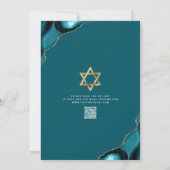 QR-Code Bar Mitzvah Türkis Agate Script Weiß Einladung (Rückseite)