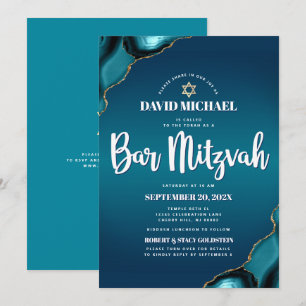 QR-Code Bar Mitzvah Türkis Ombre Achat Modern Einladung