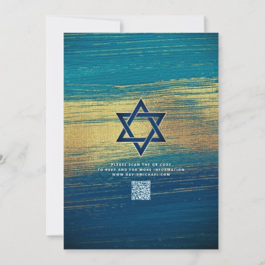 QR Code Bar Mitzvah Turquoise Gold Foil Typ Einladung (Rückseite)