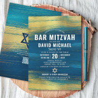 QR Code Bar Mitzvah Turquoise Gold Foil Typ