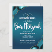 QR-Code Bar Mitzvah Turquoise Ombre Agate Modern Einladung (Vorderseite)