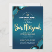 QR Code Bar Mitzvah Turquoise Ombre Agate Script Einladung (Vorderseite)