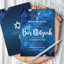 QR-Code Bar Mitzwa Blaue Galaxie Achat Schrift Fet